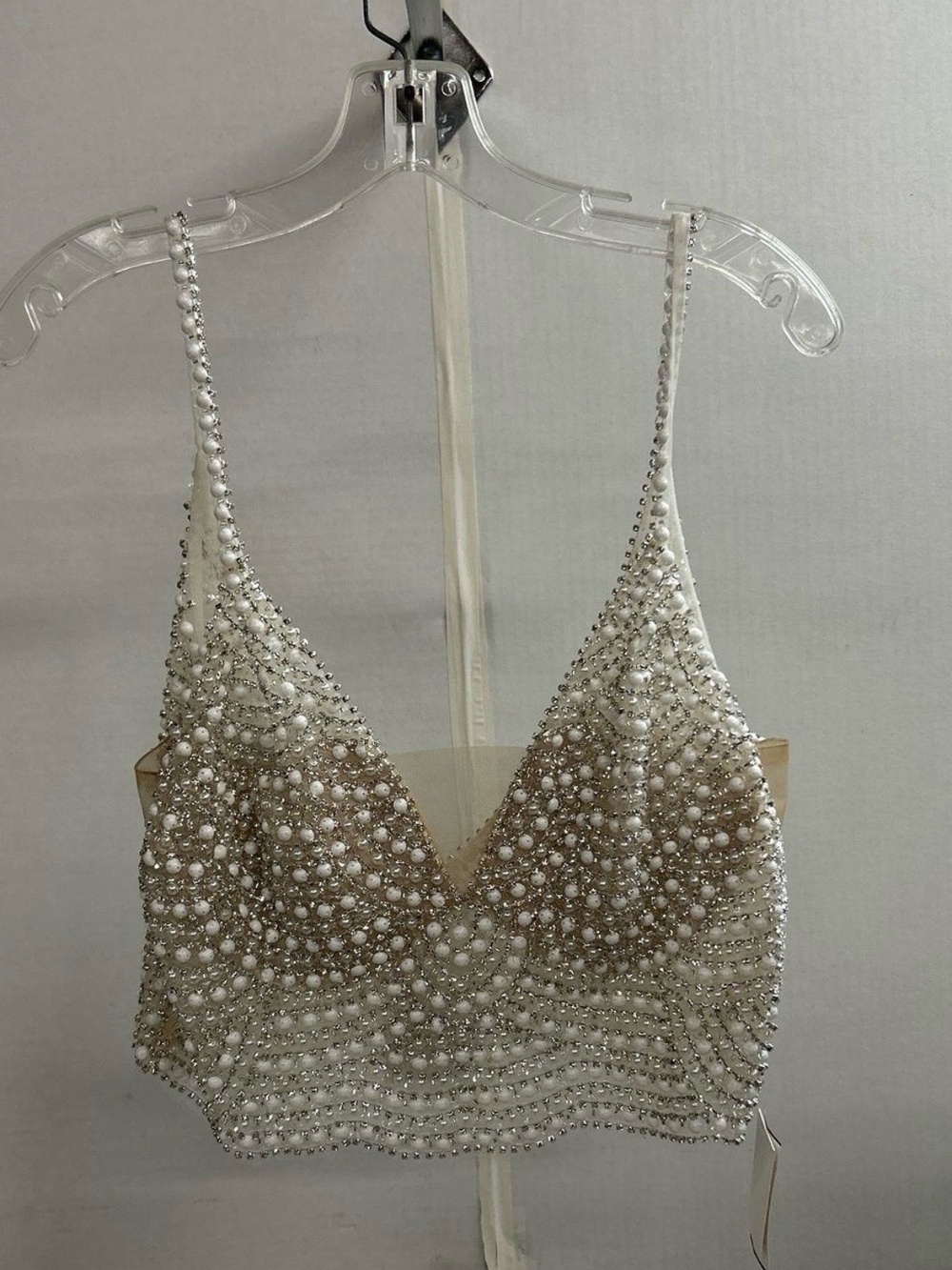 David's Bridal Ivory Beaded Bridal Crop Top